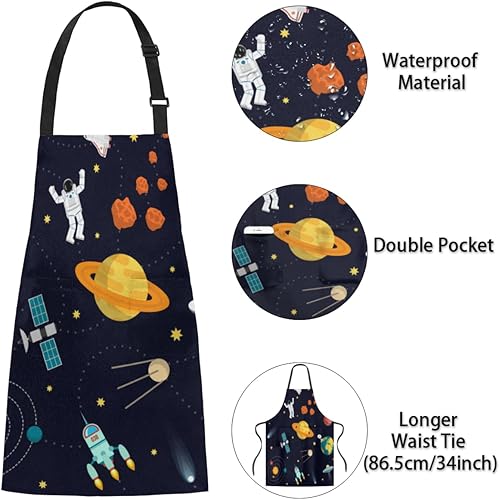 Miniatura 3 de Planets - Delantal de astronauta para hombres y mujeres con bolsillos, diseño de estrellas, color negro, ajustable, resistente a las manchas, para