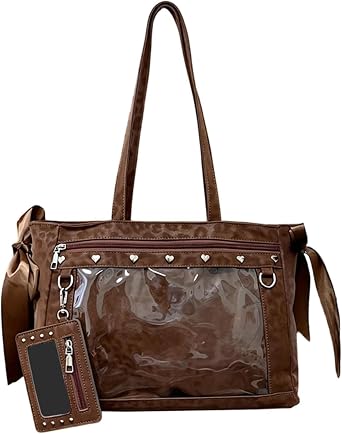 Womens PU Leather Leopard Print Shoulder Bag Ita Bag Pin Display Lightweight Long Handle Tote Card Wallet