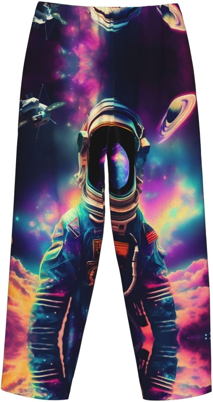 Spaceperson Galaxy Trippy Print Cozy Flannel Pajama Pants For Women,Warm Christmas Pj Pants,Cute Fleece Pajamas
