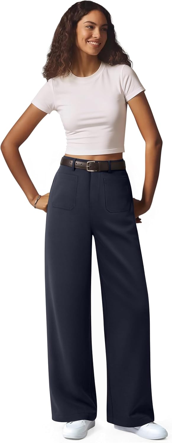 NIMIN Womens Wide Straight Leg Dress Pants High Wasited Work Trousers Comfort Business Casual Slacks Pants with Pockets