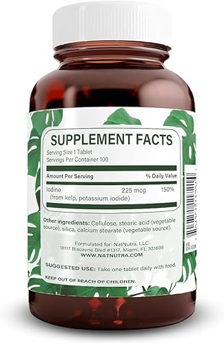 Miniatura 2 de Natural Nutra Kelp Suplemento de yodo, soporte tiroideo, regula el metabolismo, 225 mcg, 100 tabletas