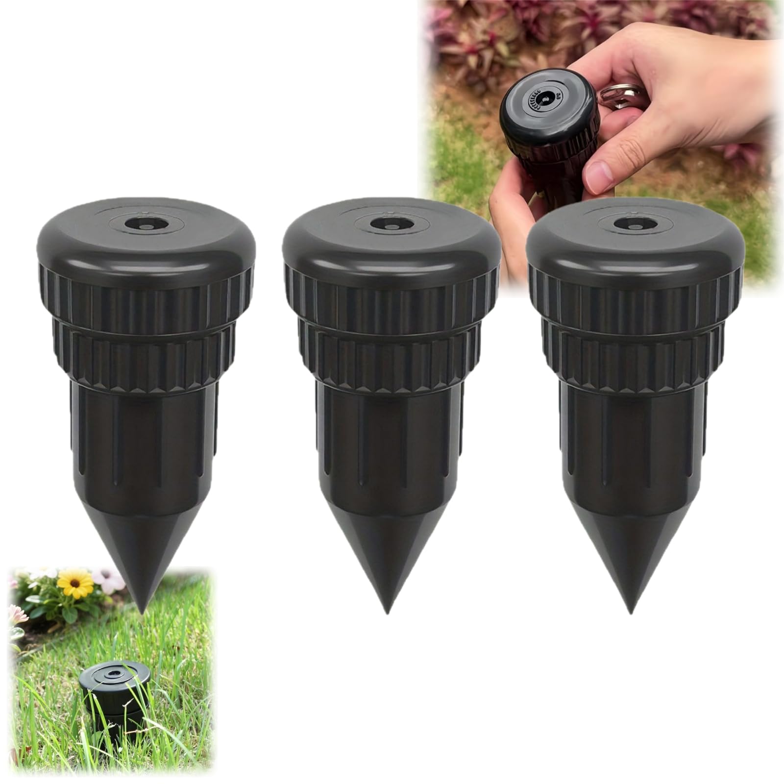 3 PCS Key Hider Outside Waterproof,Realistic Sprinkler Head,Key Hider Hidden Storage,Garden Key Stake for Outdoor Yard,Security Cash Box Vault Case,Corrosion Impact Resistant