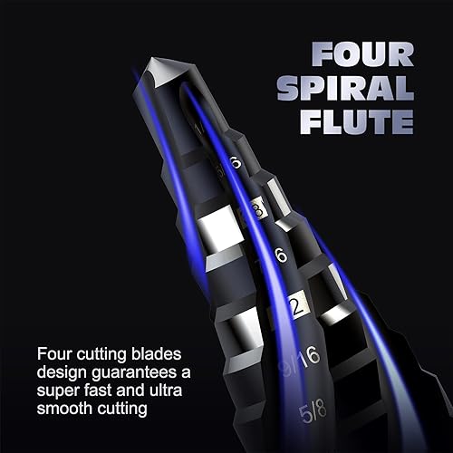 Miniatura 6 de M35 - Brocas escalonadas de cuatro espirales de cobalto, 14 a 34 pulgadas (tamaño de 9 pasos) de impacto Unibit con vástago hexagonal de 14 pulgadas