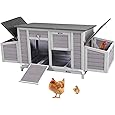 Unovivy Small Wooden Chicken Coop Hen House Poultry Cage with 2 Chicken Nesting Box & Ramp, Poultry Cage Rabbit Hutch for Outdoor Backyard, Natural Wood