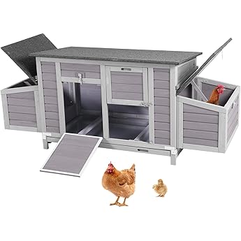 Unovivy Small Wooden Chicken Coop Hen House Poultry Cage with 2 Chicken Nesting Box & Ramp, Poultry Cage Rabbit Hutch for Outdoor Backyard, Natural Wood