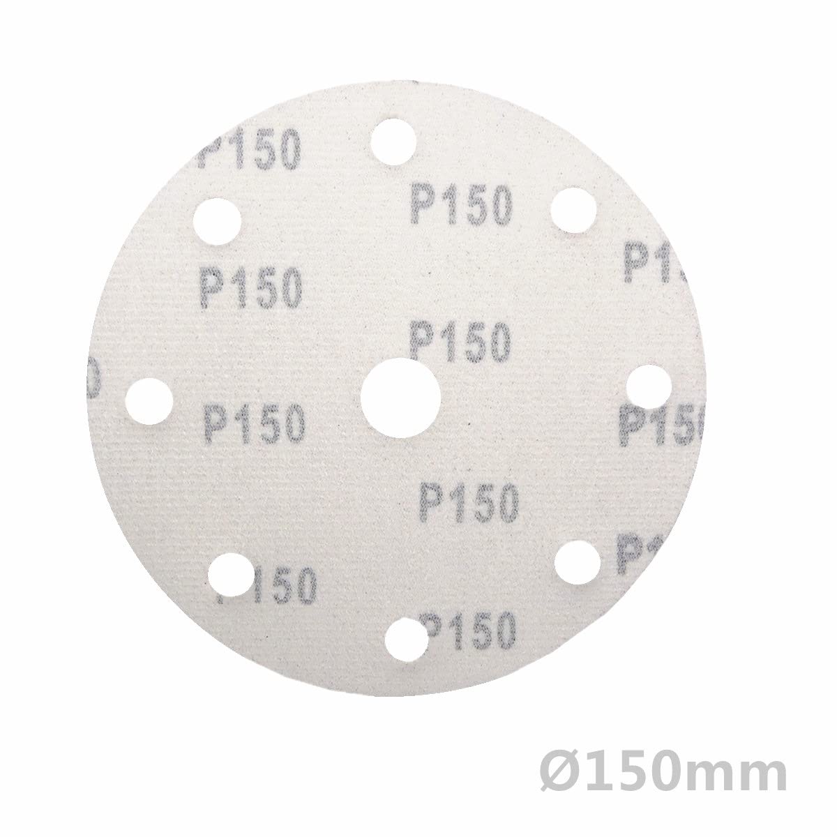 Discos de lija excéntricos (25 unidades, 150 mm de diámetro, 9 agujeros, grano P150)
