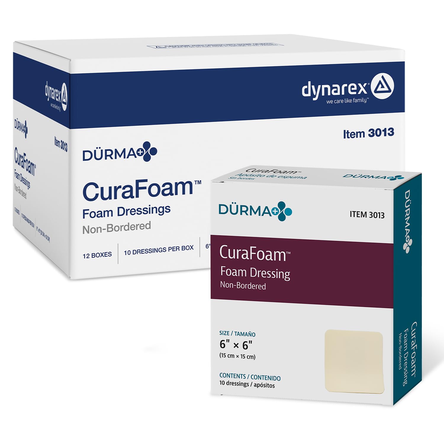Dynarex CuraFoam Foam Dressings, Non-Bordered, Sterile, Provides Cushioned and Moist Wound Care, Used for Medium to Heavy Exuding Wounds, 6" x 6", 1 Case of 120 CuraFoam Dressings (12 Boxes of 10)
