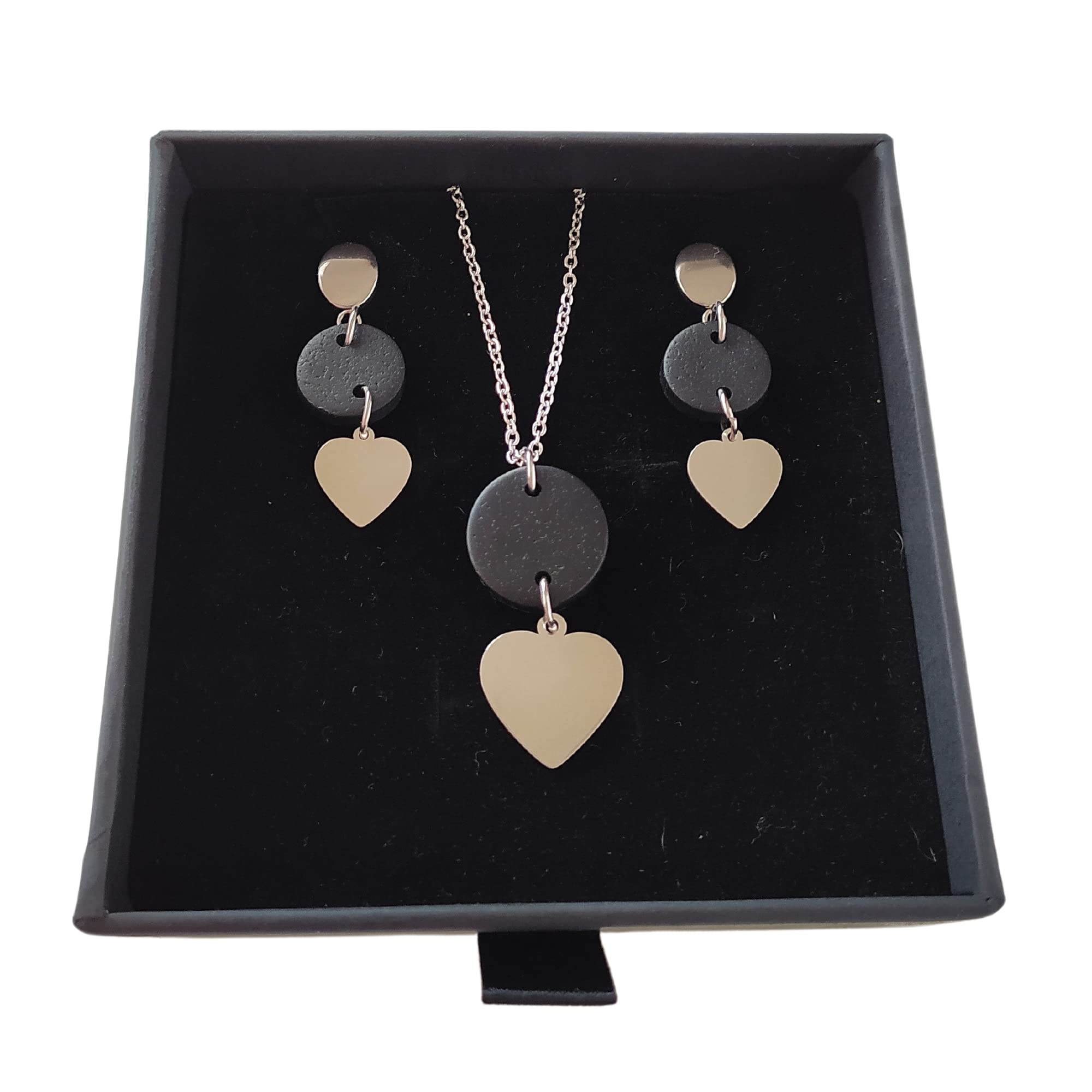 Sandra Complements Sandra Complements | Conjunto Collar y Pendientes Mujer de acero en color plata | Pendientes Corazón y Collar Corazón | Regalo San Valentín para mujer