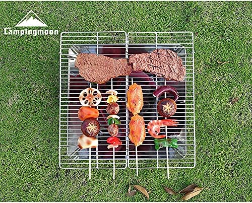 Miniatura 9 de Campingmoon - Parrilla plegable de acero inoxidable para acampar, parrilla portátil de carbón de leña de 14 pulgadas con bolsa de transporte MT-2