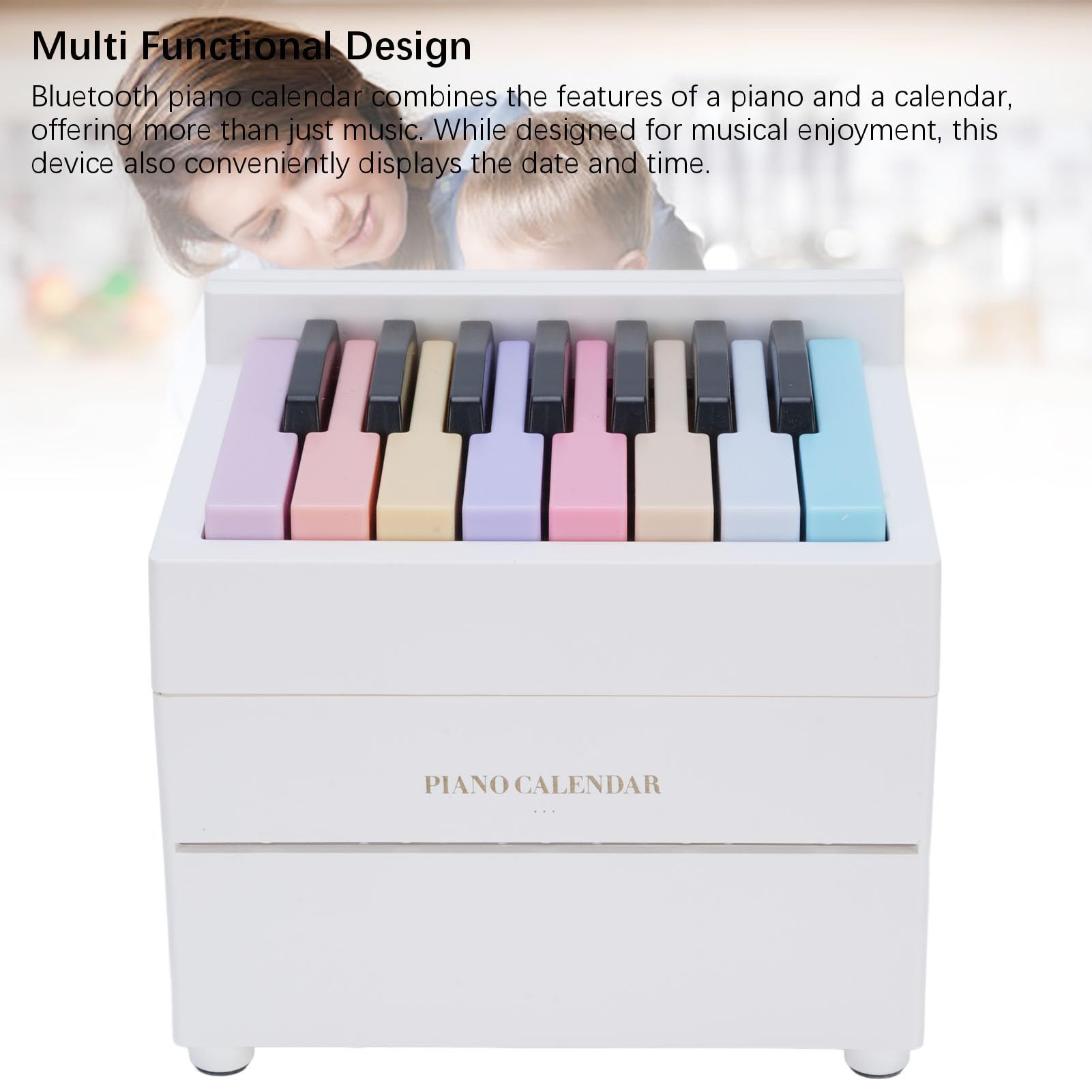 Generic Kalendarz na Biurko z Fortepianem 2025 Kalendarz Muzyczny Odtwarzany Przez Bluetooth na Prezenty z Zakresu Dekoracji Domowego Biura (WHITE)