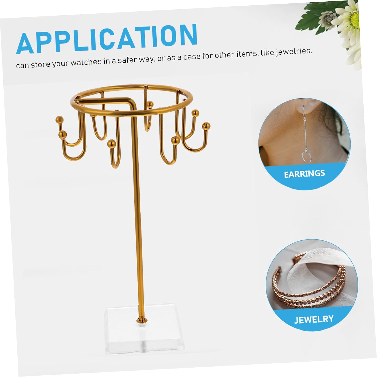 Hemobllo Metal Jewelry Display Stand with Necklace and Earring Holders Gold Iron Jewelry Organizer Rack for Bedroom Vanity Bracelet Holder Suitable for Home Storage