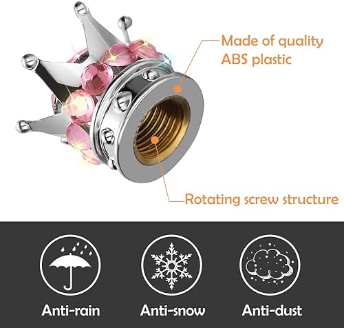 Miniatura 3 de OTOSTAR Tapones para válvula de neumático, paquete de 4 unidades de diamantes de imitación puros hechos a mano con corona universal para automóvil,