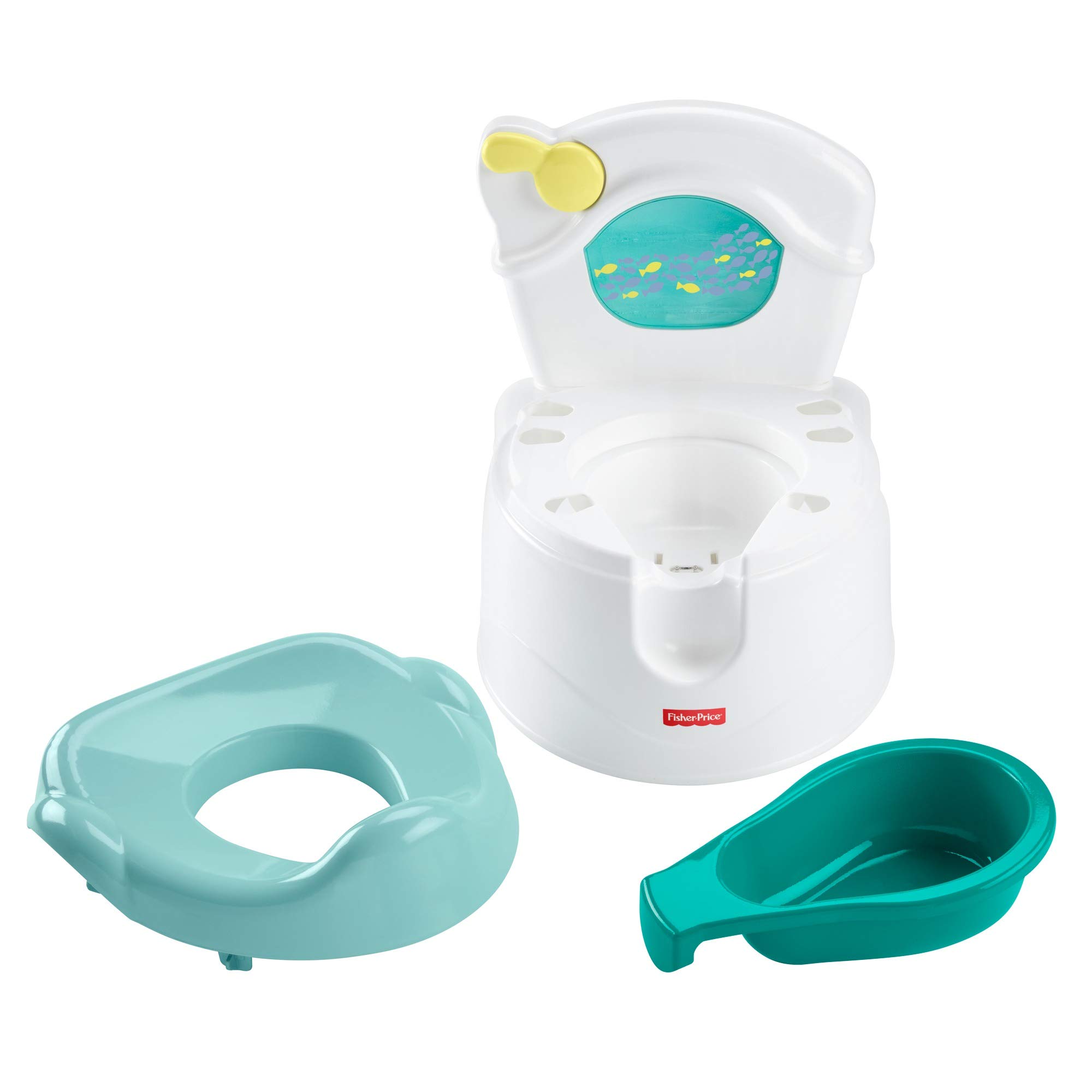 Fisher-Price Meeresrausch Töpfchen, Baby Toilette, mit Geräuschen und Lichtern, abnehmbarer Toilettenaufsatz, für Baby und Kleinkinder, GWD37