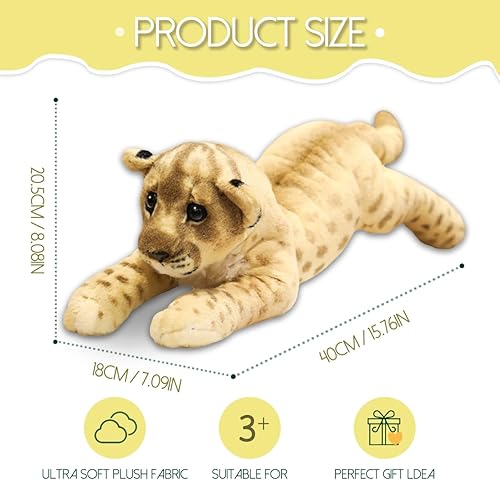 Miniatura 3 de Animales de peluche de león de 24 pulgadas, almohada de felpa de león realista, animales de peluche de león, juguetes de animales de safari,