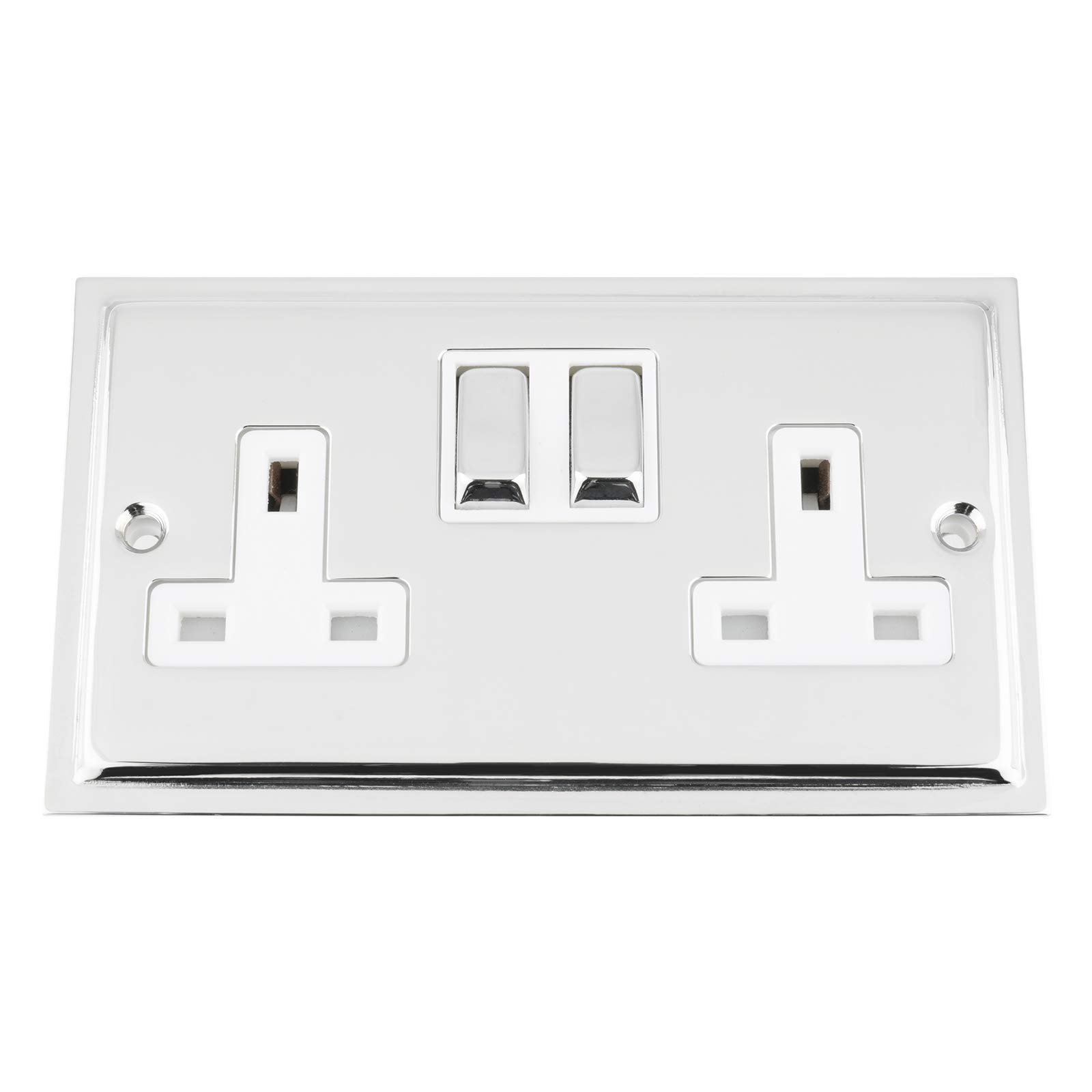 A5 Products White Slimline Polished Chrome Socket 2 Gang Insert Metal Rocker Switch