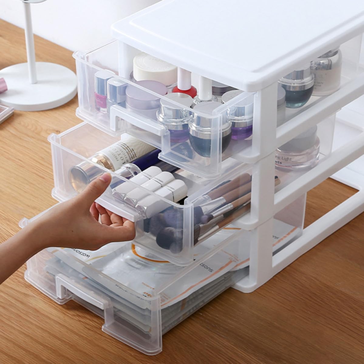 GALPADA Cassettiere Componibili in Plastica Bianca Tre Strati e Design a Cassetti, Multifunzionale e Comoda per L'organizzazione in Soggiorno e Ufficio