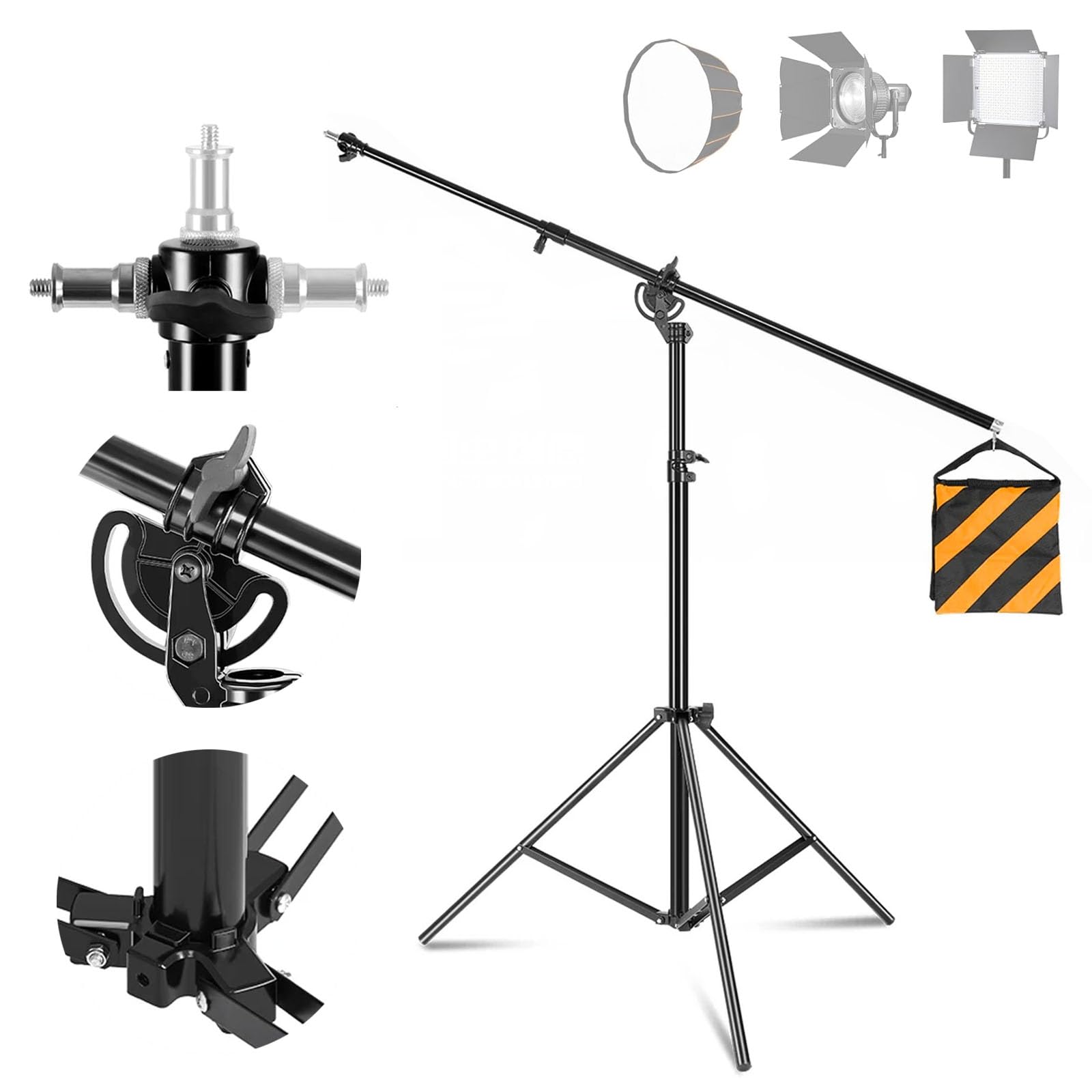 Stativo Fotografico 400cm, Treppiede Fotocamera Stativo Luci Fotografiche con 186cm Asta Telescopica Sacco di Sabbia Pesanti e vite da 1/4" per Softbox Monolight Riflettore