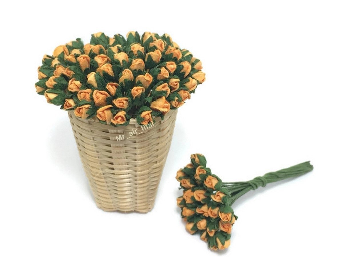 1 Bundle of 50 Orange Rose Mulberry Paper Flower Scrapbook Craft 5mm Card Wedding Dollhouse Floral