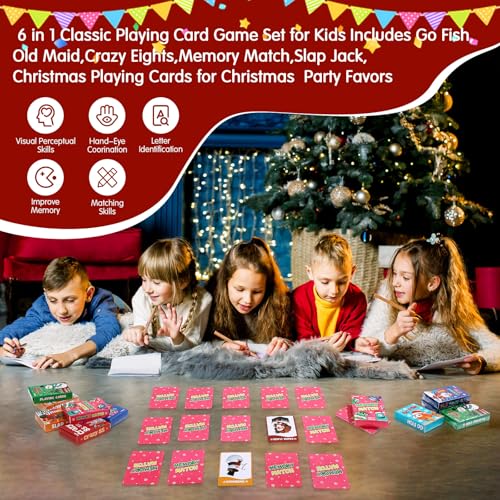 Zubebe 24 Decks Card Games Bulk 6 in 1 Classic Playing Card Game Set for Kids Includes Go Fish, Old Maid, Crazy Eights, Memory Match, Slap Jack, Playing Cards for Party Favors (Christmas) - Image 6