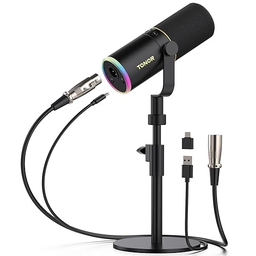 TONOR XLR/USB Gaming Mic, Dynamic Microphone for Podcast Recording Streaming with RGB Light, Mute Button, Headphones Jack, Monitoring，Desktop Stand, Metal Vocal Mic for PC Mac Android PS4/5 TD520S - TD520S
