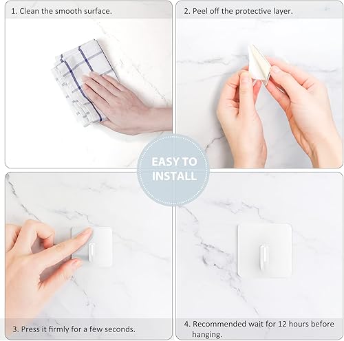 Miniatura 6 de VIS'V Ganchos adhesivos, ganchos de pared de ducha de metal, impermeables, 2 tiras adhesivas adicionales, color blanco, 4 unidades