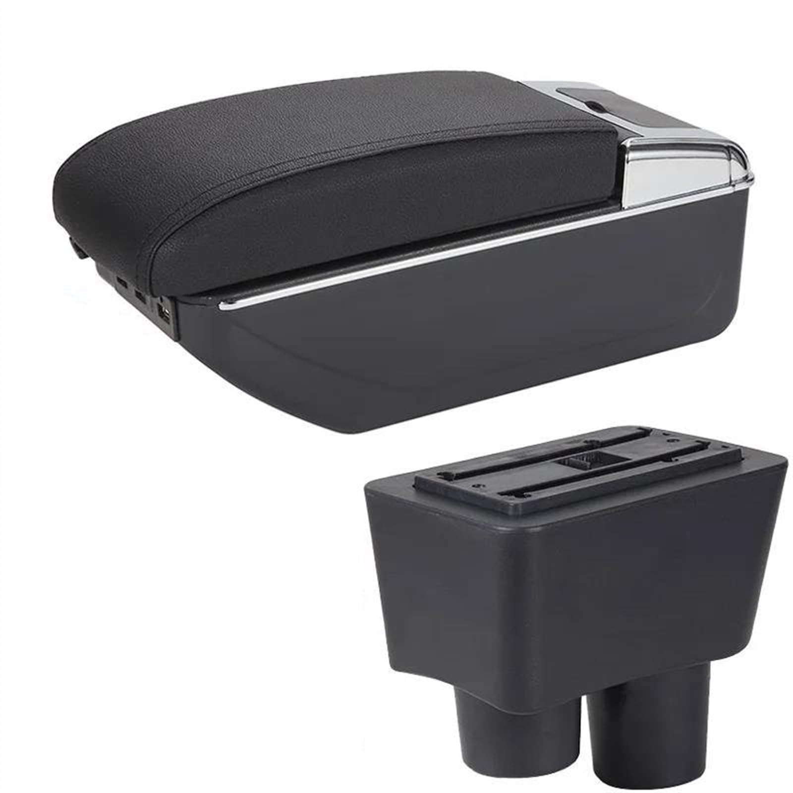 NOHEEU Car Armrest Special Storage Box Modification Parts For Almera For Versa(A2 Black line 7USB)