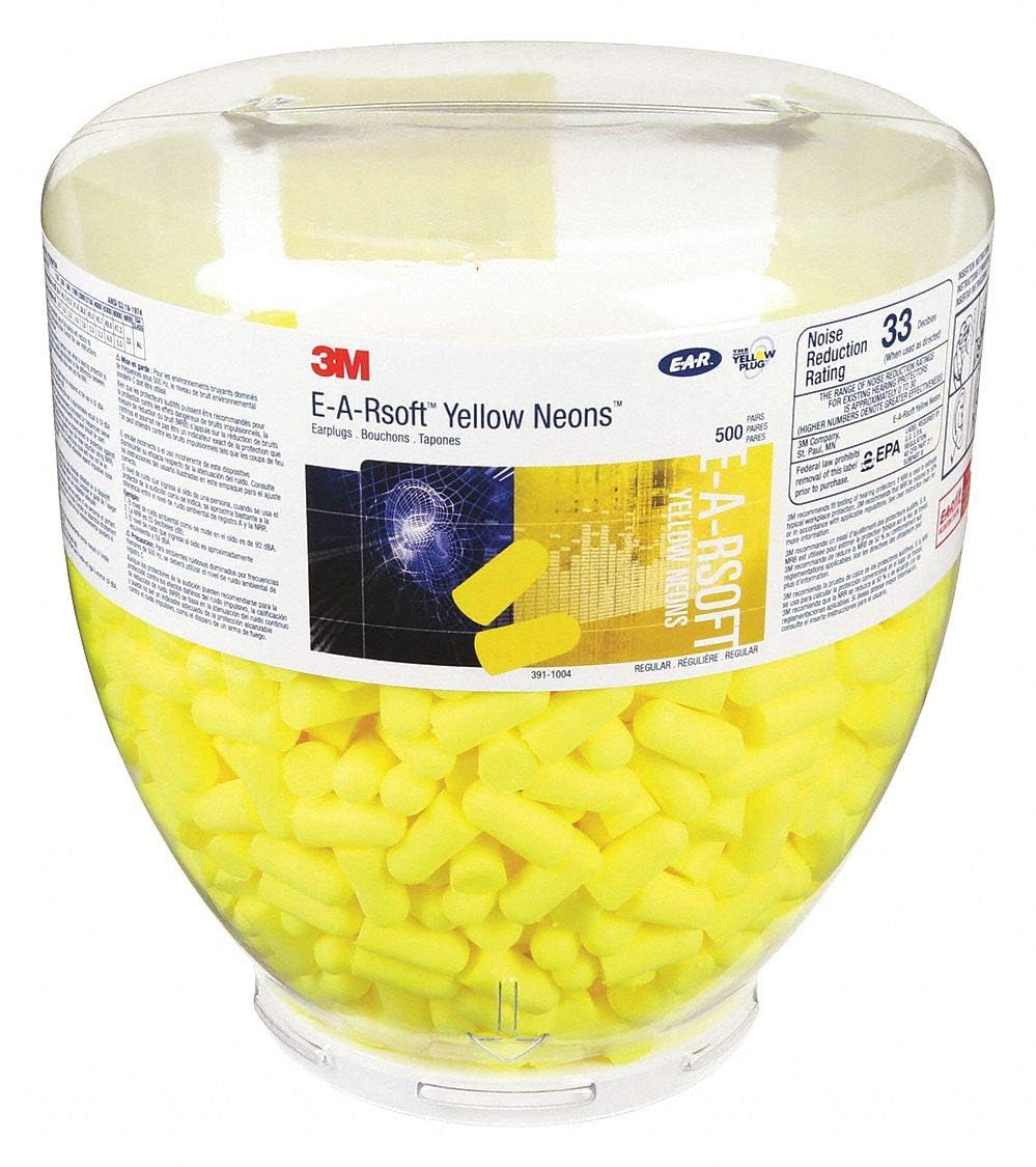 3M E-A-R by 3M 10080529910049 391-1004 Soft Yellow Neon Disposable Uncorded Earplugs Bulk Refill, One Size Fits All (Pack of 500)