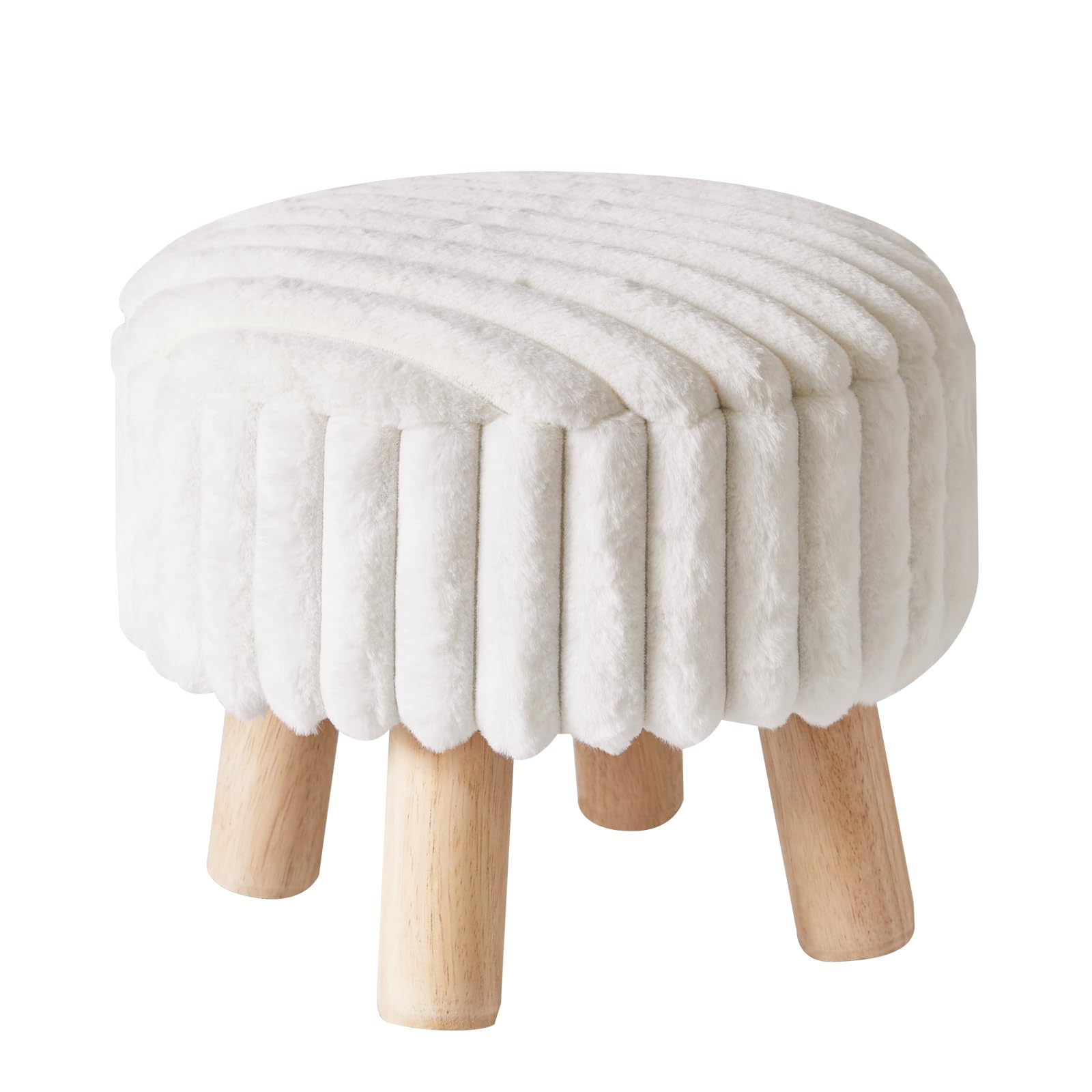 Aibiju Pouf Piccolo con Contenitore, Pouf Rotondo in Velluto con Gambe in Legno, Tavolino, Poggiapiedi, Seduta Extra per Ingresso, Soggiorno, Camera da Letto, Bianco YD-JD153W