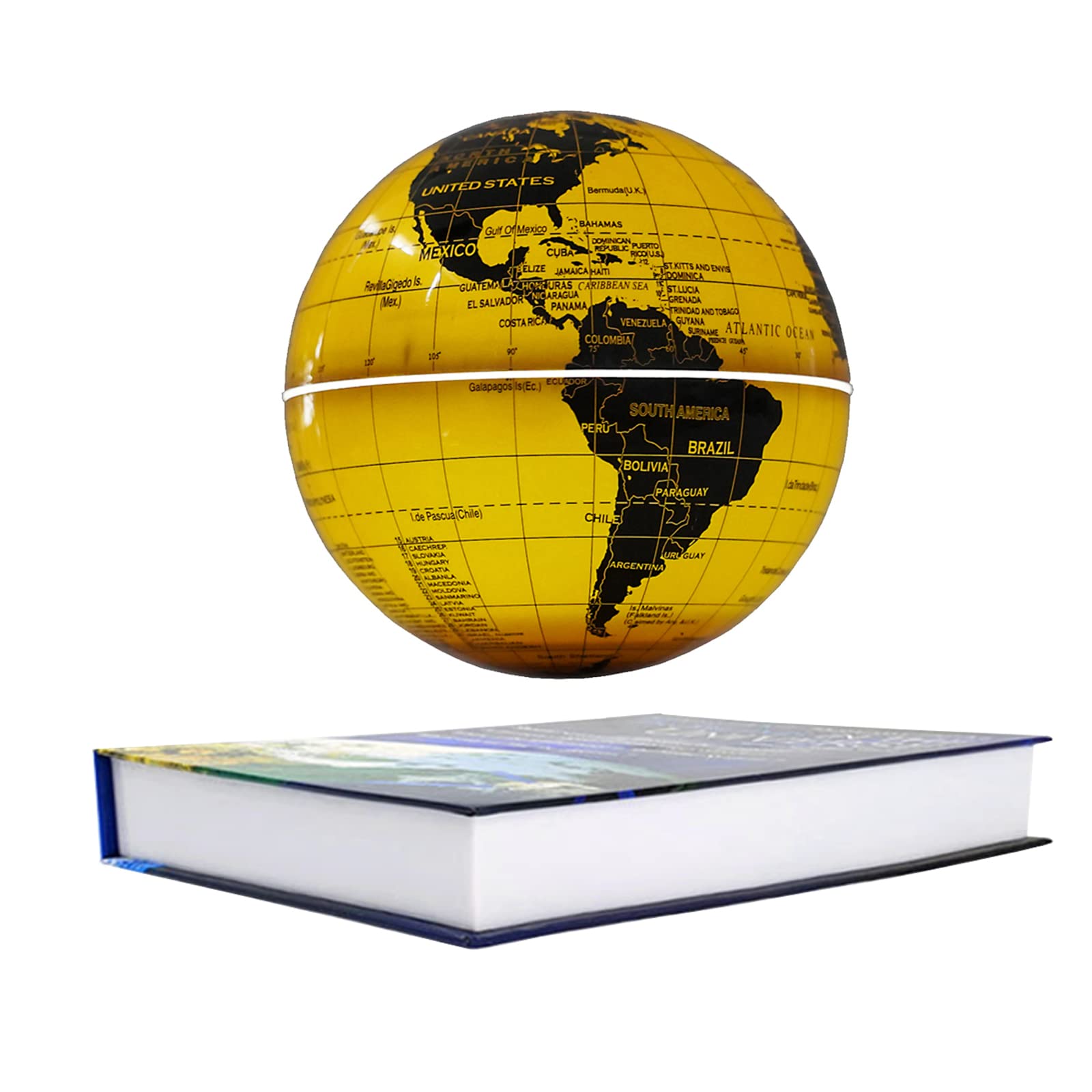 6" Magnetic Levitation Floating Globe Anti Gravity Rotating World Map with LED Light 7 Colors Display Floating Globe for Children Educational Gift Home Office Desk Decor (Gold-Book Base)