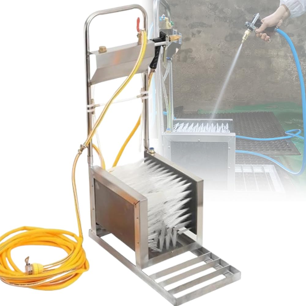 Pulitore Stivali Agricoli con Spazzole su 3 Lati | Pistola a Spruzzo,Spazzole Rigide,Acciaio Inox,Rimuove Fango,Sporco E Neve,Allevamento,Ranch,Fattoria