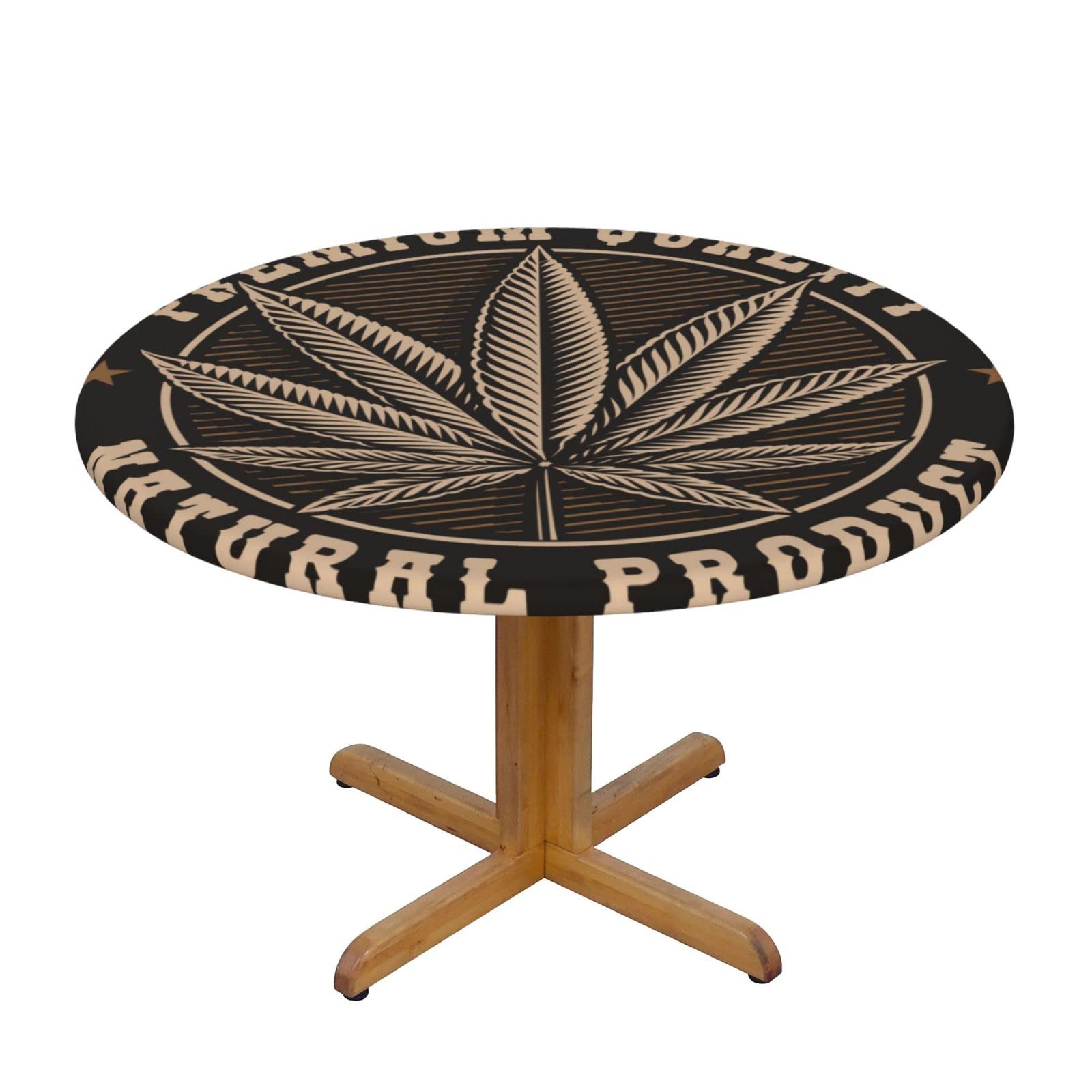 Lsjuee Round Fitted Tablecloth 45-50in Elastic Edged Table Cloth for Kitchen Dining Party Home Decor - Cann-Abis Leaf Badge Vintage