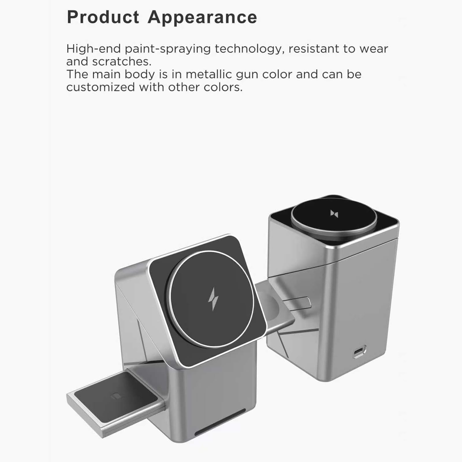 Station de charge rapide 15 W avec fonction de rotation automatique, support de chargeurs en ABS, compatible avec les chargeurs d'écouteurs de montre de téléphone