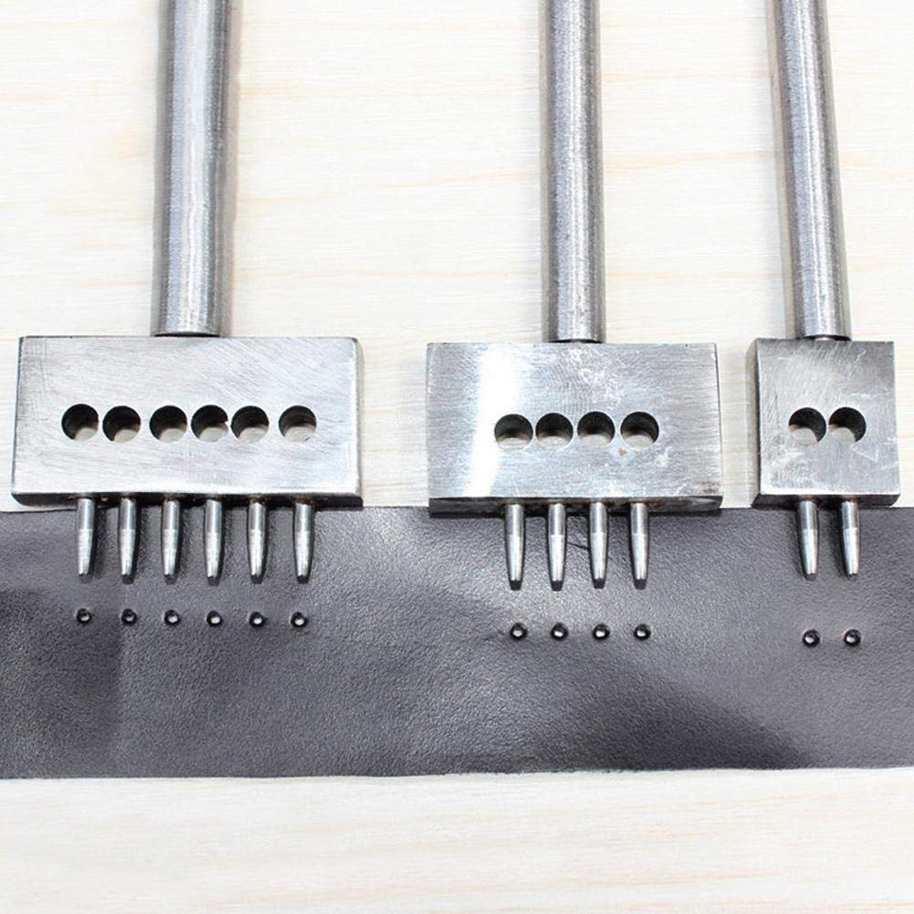 MAGT Herramienta de perforación de Cuero, 3Pcs Prong Chisel Silver Tool Steel 2/4/6 Prongs DIY Hand-Made Leather Hole Puncher(5MM)