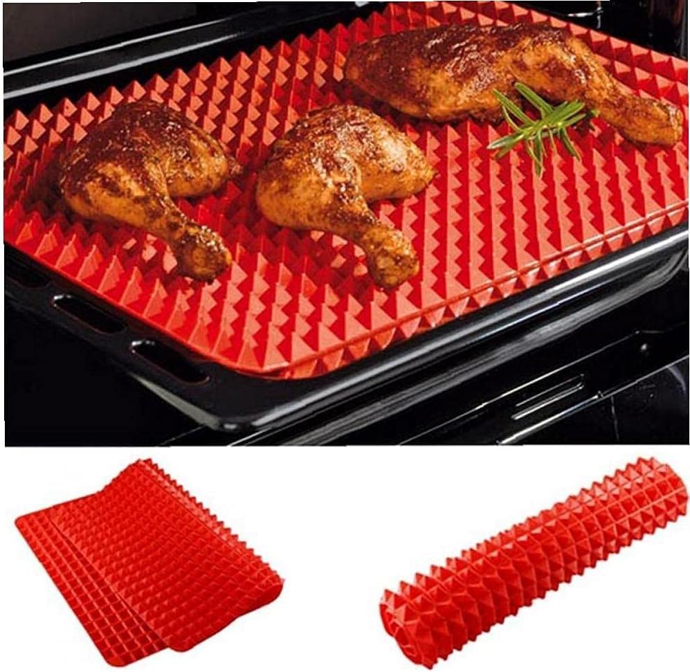 Pyramid Pan Silicone Baking Mat, Diamond Chef Tray Oven Non-Stick Value Pack Red, Fat Reducing Healthy Heat-Resistant Non-Slip Reusable Sheet for Grilling BBQ 29X41Cm (2 Pieces)