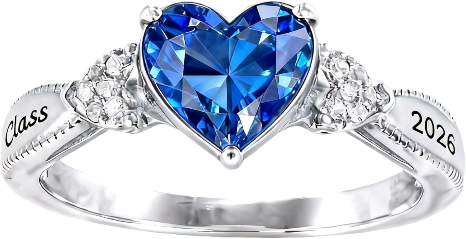 Class Ring for Women High School, 925 Sterling Silver Graduation Rings, Personalized Women's Birthstone Ring, College Senior Class of 2026 Rings Graduation Jewelry Gift Customizable