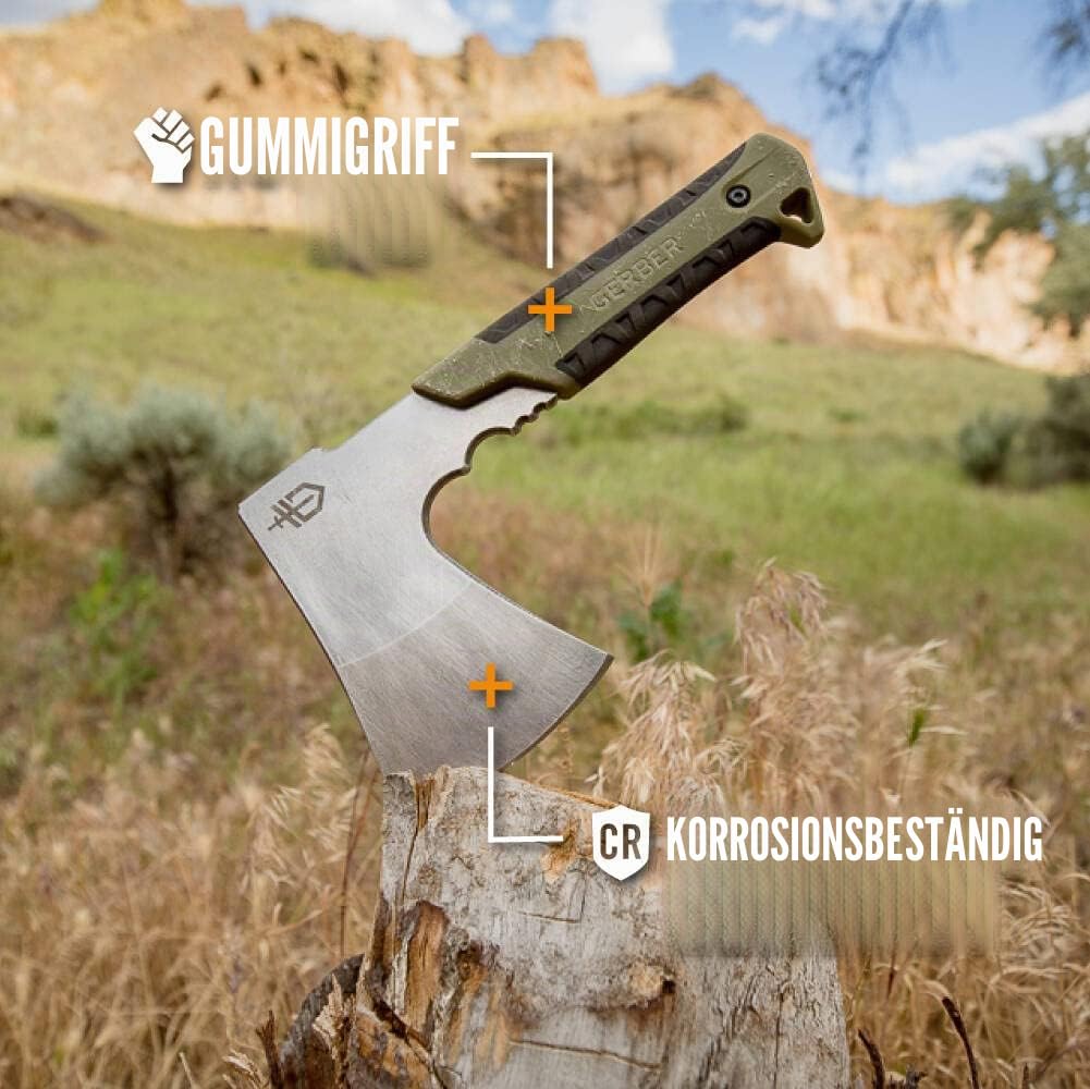 Gerber Camping- und Outdoor-Beil, Pack Hatchet Flat Sage, Mit Holster, Länge: 24 cm, Gewicht: 590 g, 31-003482