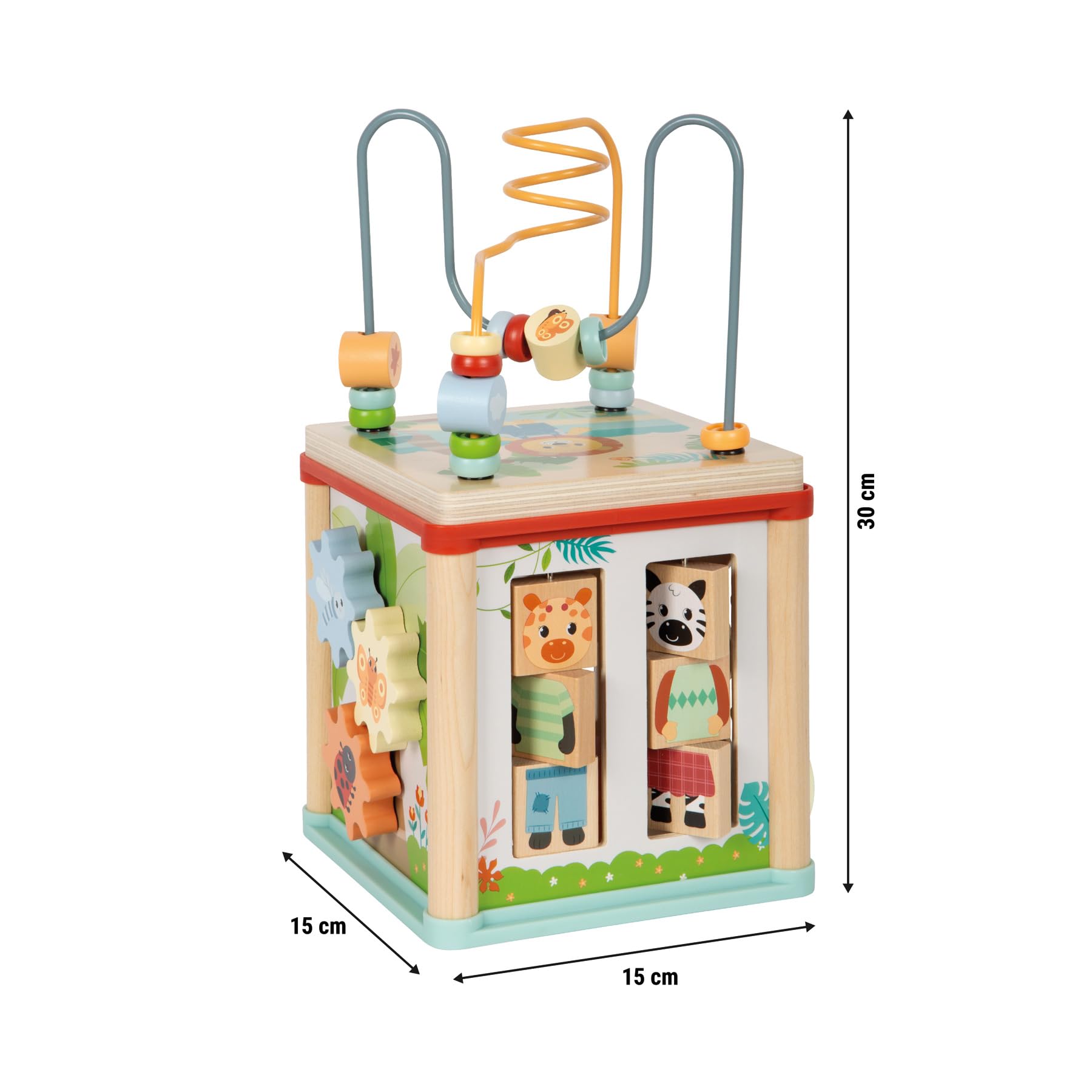 Small Foot Dado motricità Jungle Friends in Legno FSC® 100% Certificato, Dado Activity salvaspazio con 5 superfici di Gioco, Gioco didattico per Bambini da 1 Anno, 12765