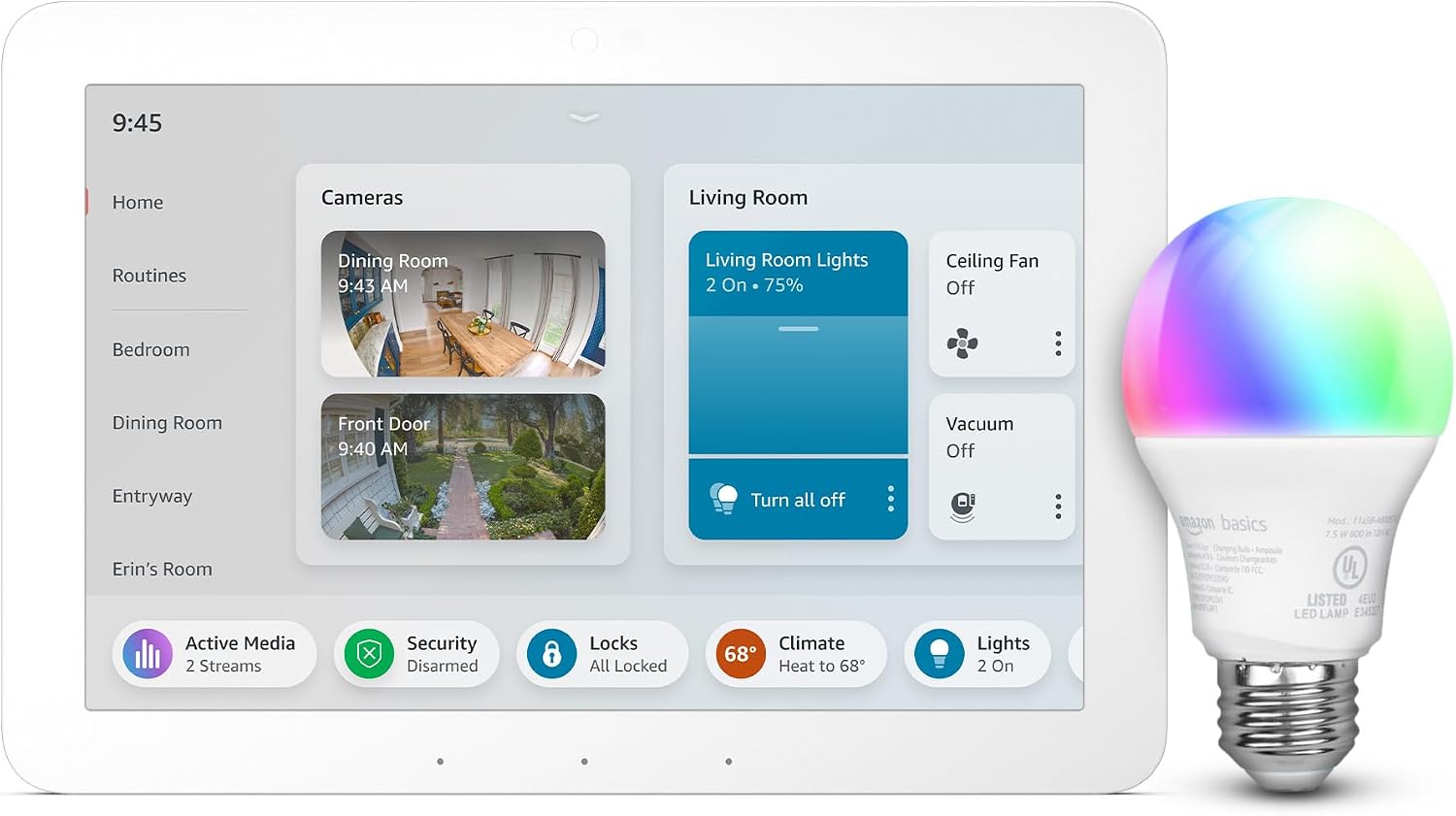 Echo Hub with Amazon Basics Smart Color Bulb