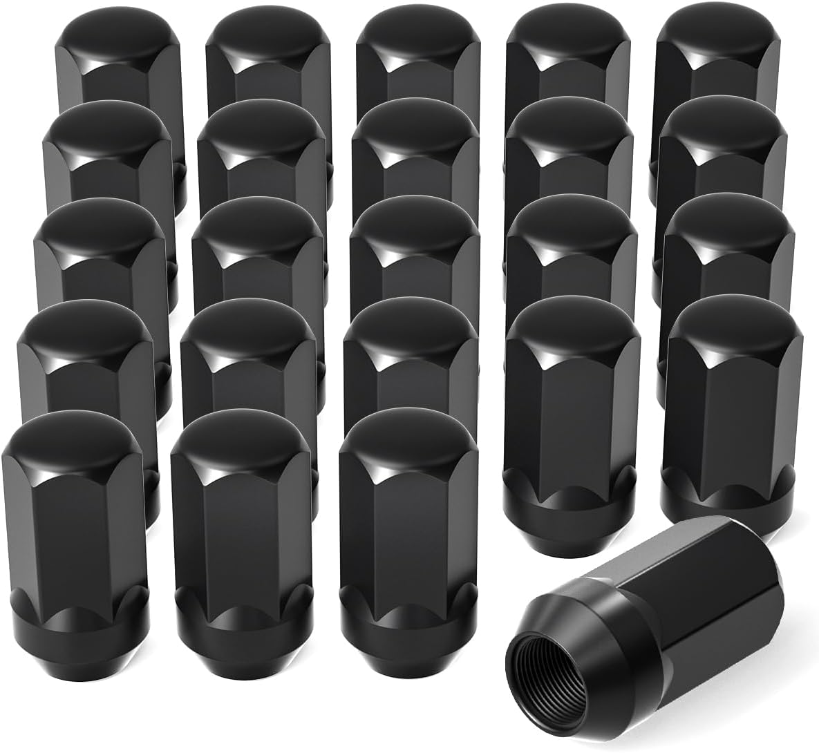 M14x1.5 Lug Nuts, Cone Seat Lug Nut Set with 7/8" Hex, 14x1.5mm Wheel Lug Nuts Compatible with Buick Dodge Cadillac Chrysler Chevy Silverado & Tahoe, GM 9596070 611-236, Set of 24, Black