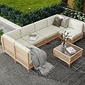 7 Piece Patio Furniture Set, Wicker OutdoorPatio Furniture Sectional Couch Set, BohoOutdoor Patio Couch with Tempered GlassCoffee Table and Waterproof Thick Cushionand cushion of Garden, Backyard