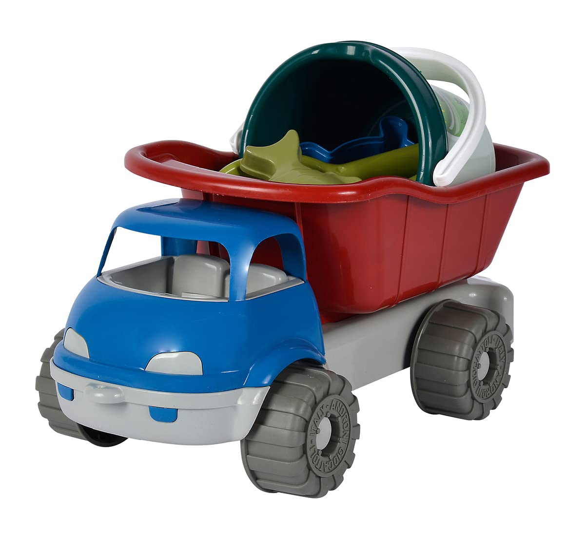 Simba Camión volquete Reciclado, 6 Piezas, Cubo, 2 moldes de Arena, Pala, rastrillo, 35 cm, Juguete de Arena