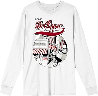 Dr Pepper Vintage Circular Art with Logo Women's White Long Sleeve Crew Neck Tee