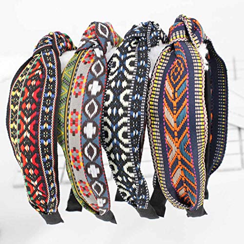 Sethexy Largo Cerchietti annodata Elastico Cerchi per capelli 4 pezzi Elegante Criss Cross Avvolgere la testa Stile etnico Fascia per capelli per donne e ragazze