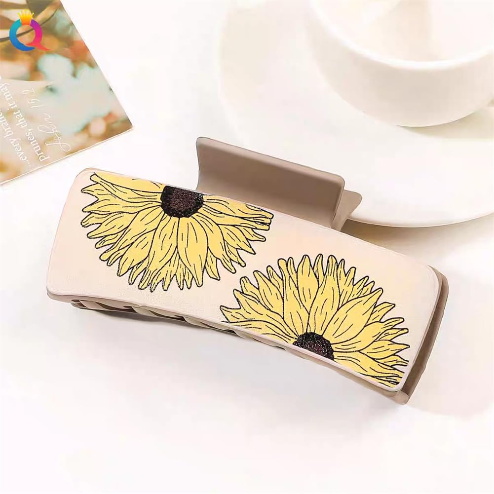 yangzerang Sunflowers Hair Claw Clips for Women Matte Plastic Floral Hairpins Flower Sunflower Floral Square Claw Clips - Image 2