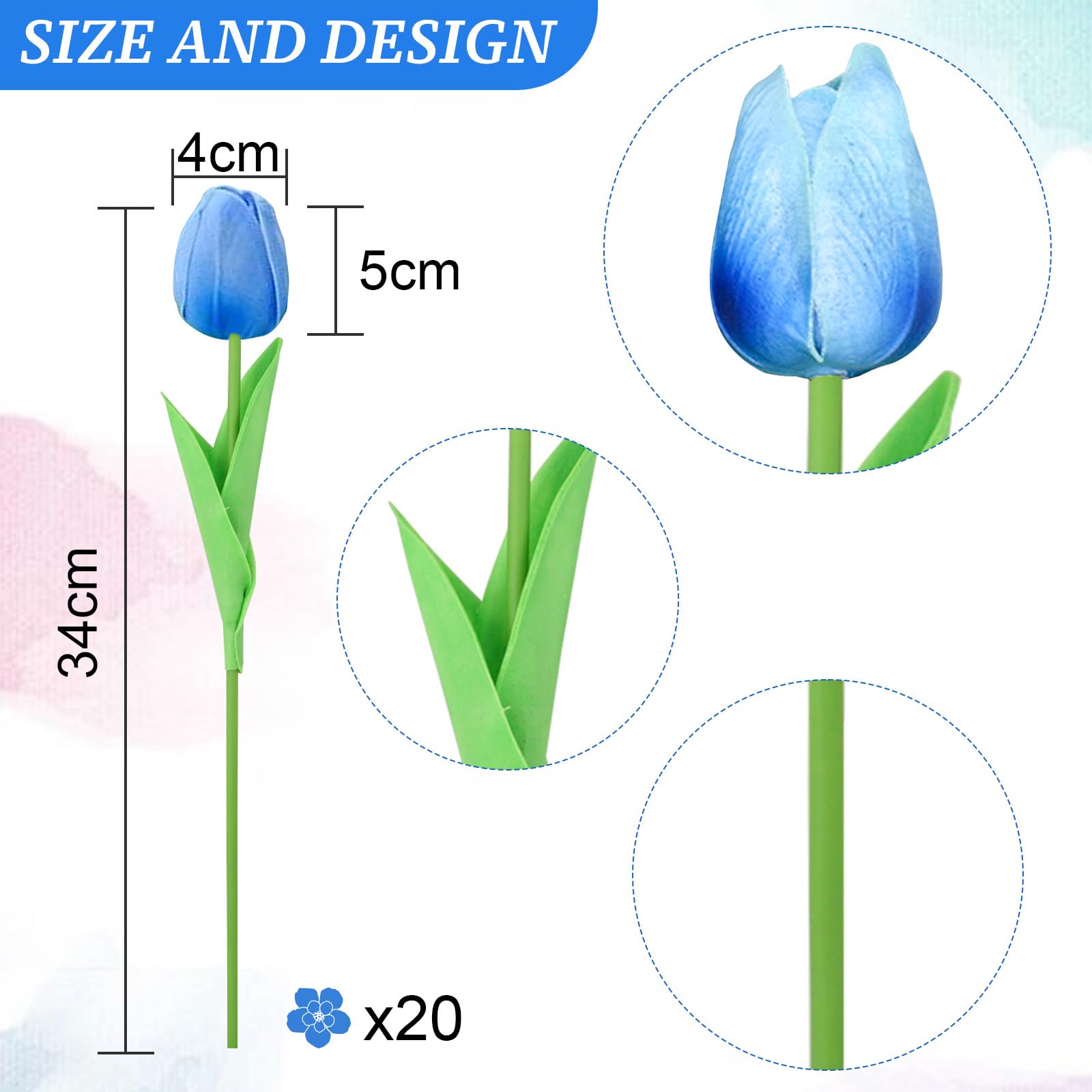 12 Tulipani Blu Vintage Finti In Seta Con Bordo Bruciato, 37 Cm, Bouquet Artificiale Per Casa Matrimonio