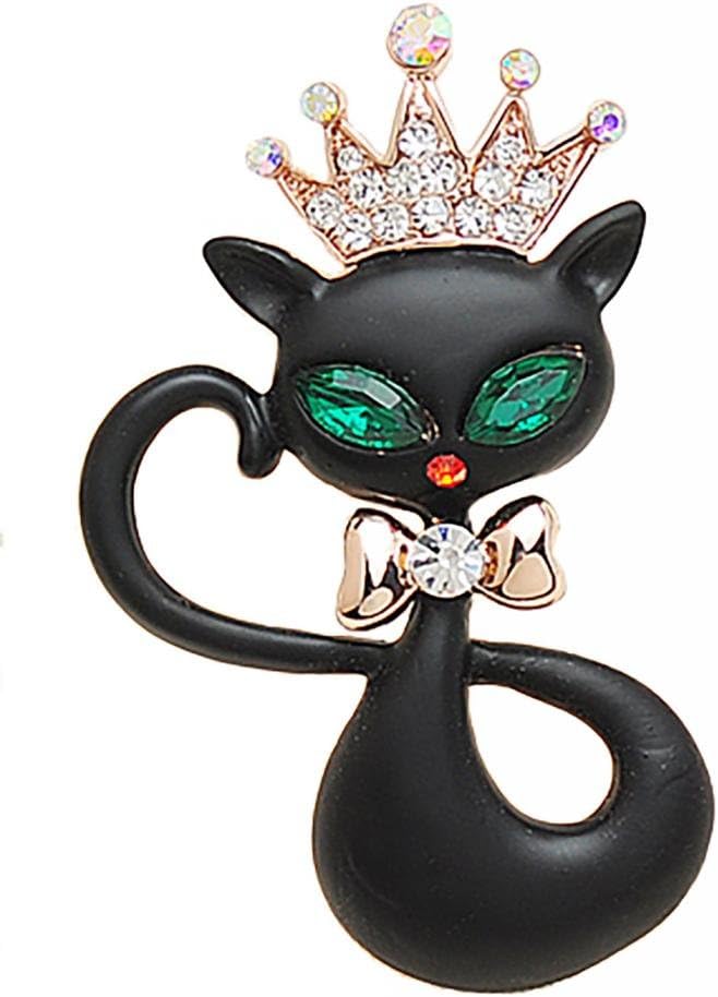 Silver Clover Women's Crowned Black Cat Queen Pin Brooch