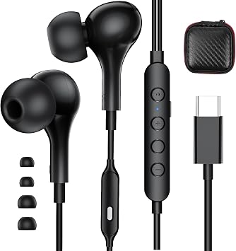 USB C Headphone for iPhone 17 Air 16 15 Pro Max Plus/iPad, Voice Changer Earbud Wired with Mic, Karaoke Type-C Earphone Deep Bass Noise Canceling Cord Ear Bud for Galaxy S26 S25 Ultra S24 S23/Pixel 10