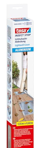 tesa Insect Stop Aluminium Lichtschachtabdeckung, effektiver Schutz vor Insekten, einfache Montage, witterungsbeständig 1,35m x 60cm