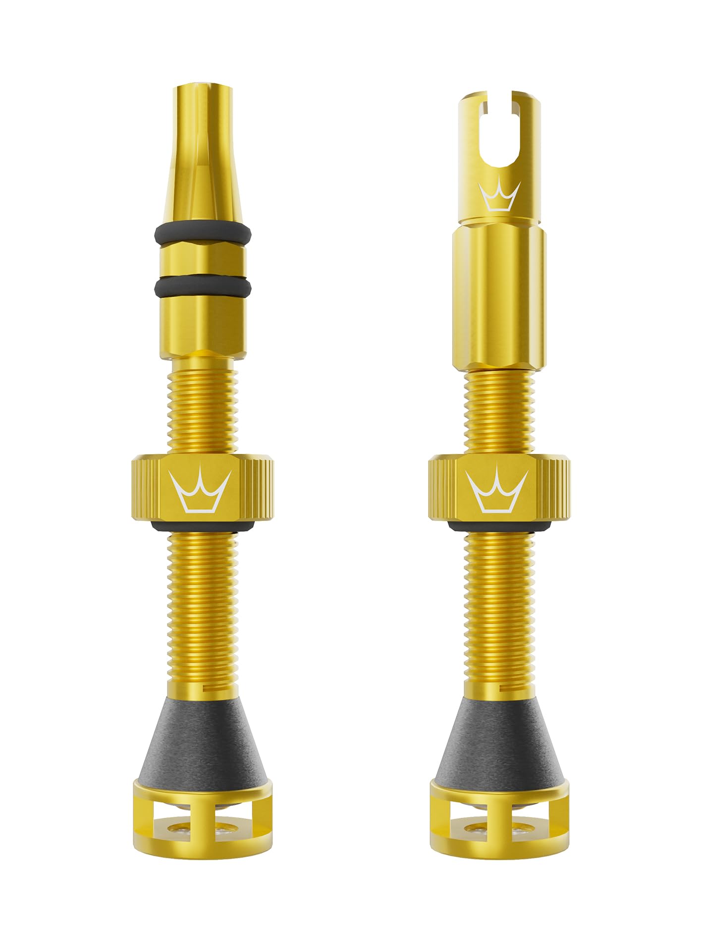 Peaty's Holeshot Fast Flow Tubeless Valves - High Airflow Anti Sealant Clog Design, Fast Tyre Setup, Fully Serviceable 7075 Aluminium, Bike Tyre Valves Compatible with MTB Rim Inserts, 42mm Gold