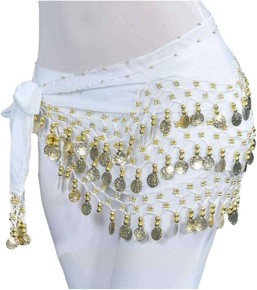 Lauthen.S 128 Coins Belly Dance Hip Scarf Tribal Belt Halloween Genie Costume Accessory - Image 2
